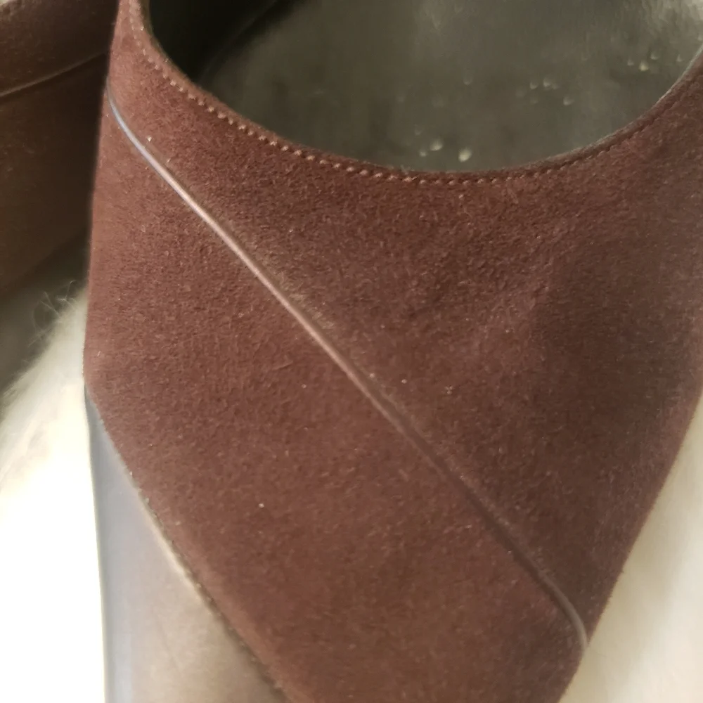 St John Leather & Suede Square Pointy Toe Pumps Size 38.5/US 8